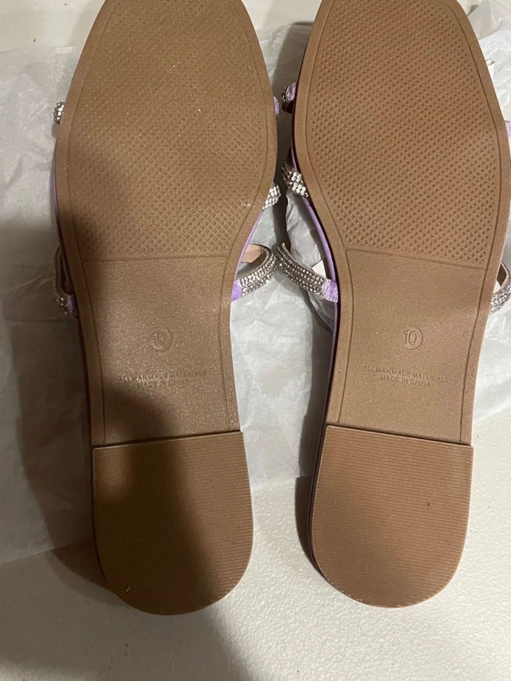 Sandals Lilac Rhinestone Strappy Flats size 10 new - Picture 3 of 4